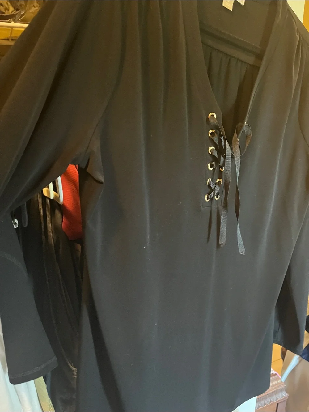 Michael Kors Black Lace-Up V-Neck Long Sleeve Tunic